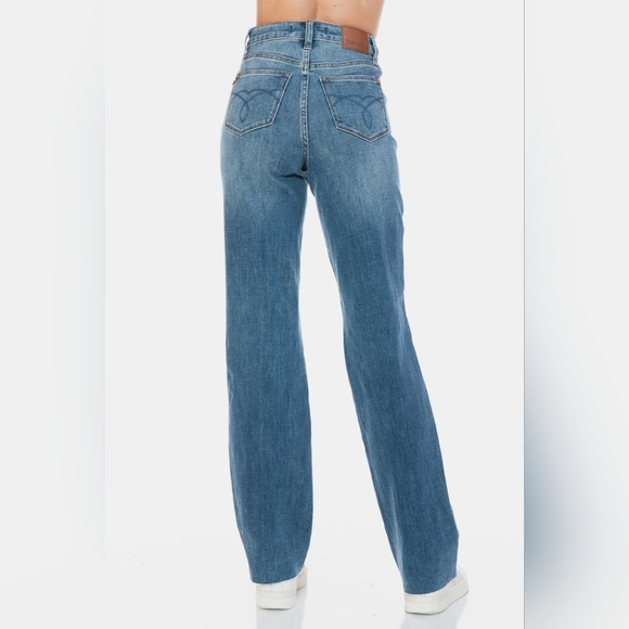 Judy Blue Tummy Control High-Rise Boyfriend Jeans Straight Leg Raw Denim Pants - Picture 9 of 16
